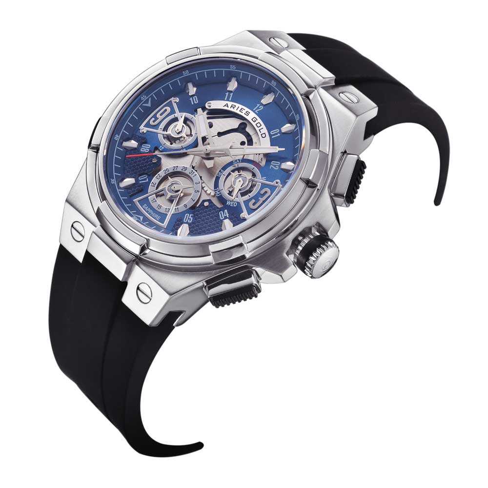 ARIES GOLD ANALOG LIGHTNING STAINLESS STEEL G 7003 S-BUS BLACK RUBBER STRAP MEN'S WATCH - H2 Hub Watches