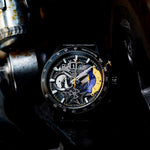 ARIES GOLD CHRONOGRAPH JOLTER BLACK STAINLESS STEEL G 7008 BK-YW LEATHER STRAP MEN'S WATCH - H2 Hub Watches