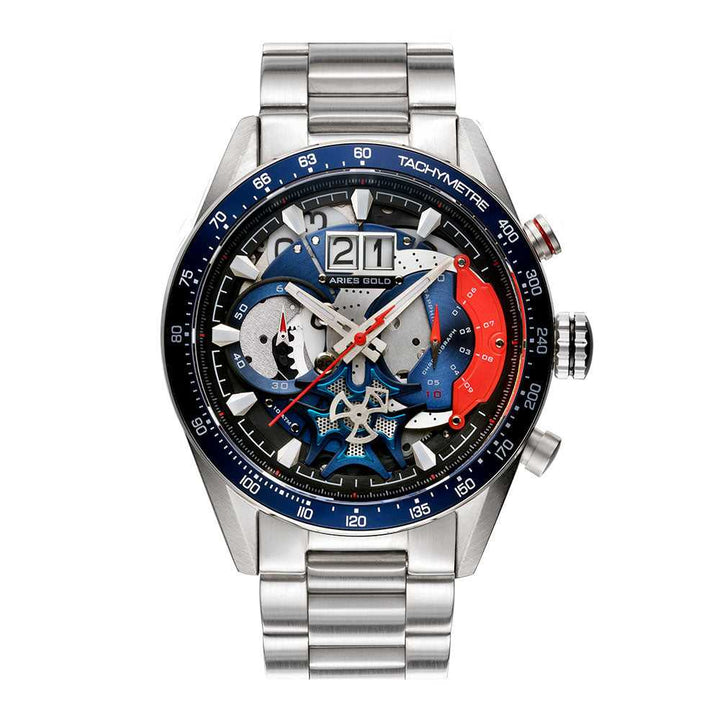 ARIES GOLD CHRONOGRAPH JOLTER SILVER STAINLESS STEEL G 7008 S-BU MEN'S WATCH - H2 Hub Watches