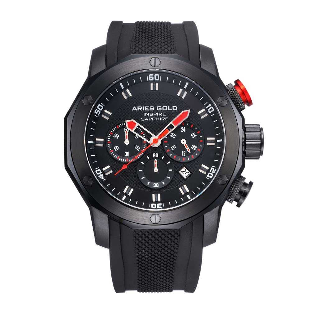 ARIES GOLD CHRONOGRAPH VENTURER STAINLESS STEEL G-7012Z-BK-R BLACK SILICONE STRAP MEN'S WATCH - H2 Hub Watches