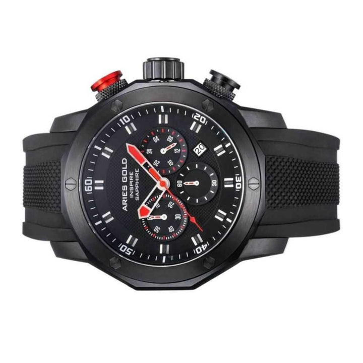 ARIES GOLD CHRONOGRAPH VENTURER STAINLESS STEEL G-7012Z-BK-R BLACK SILICONE STRAP MEN'S WATCH - H2 Hub Watches