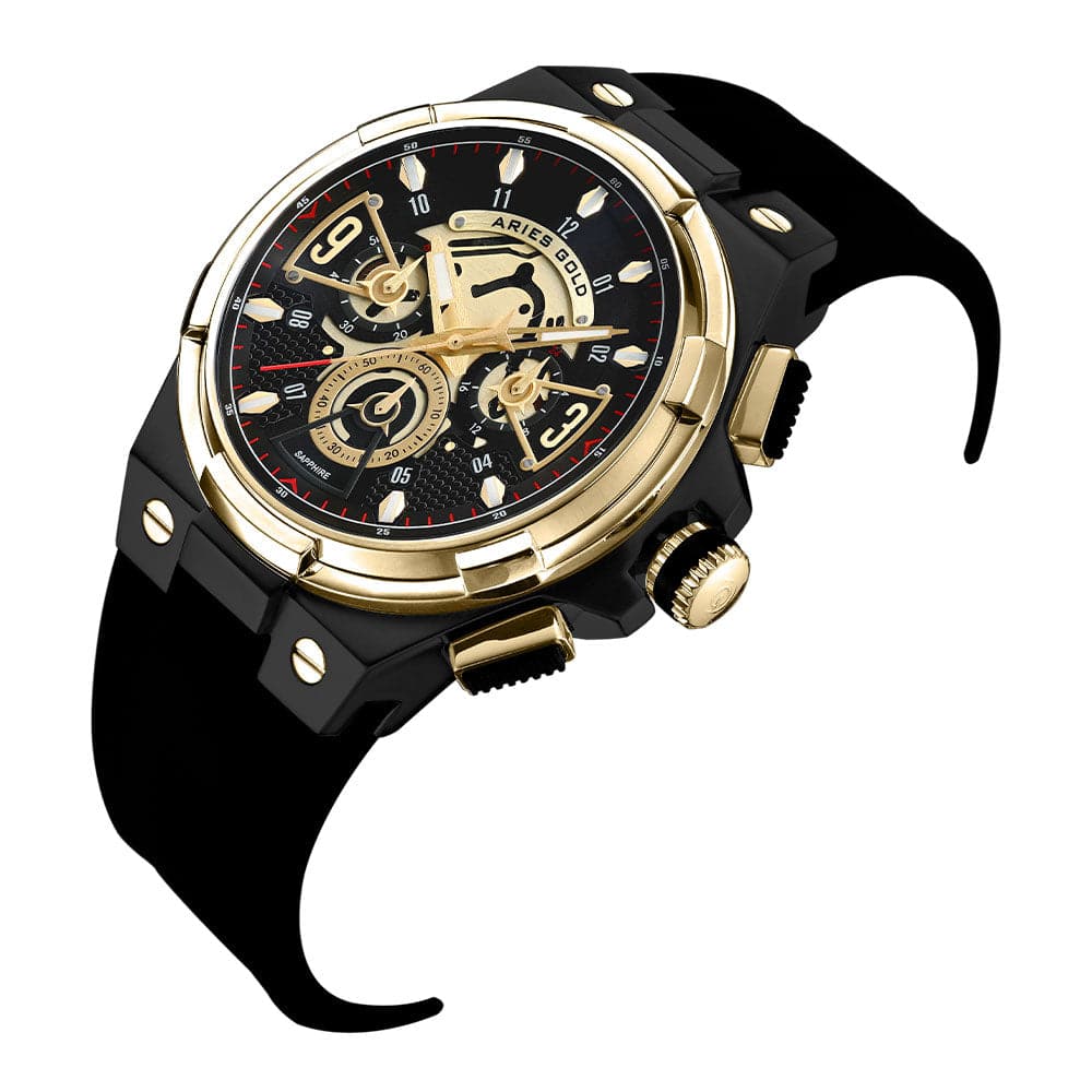 ARIES GOLD G 7016 BKG-BKG BLACK RUBBER STRAP MEN'S WATCH - H2 Hub Watches