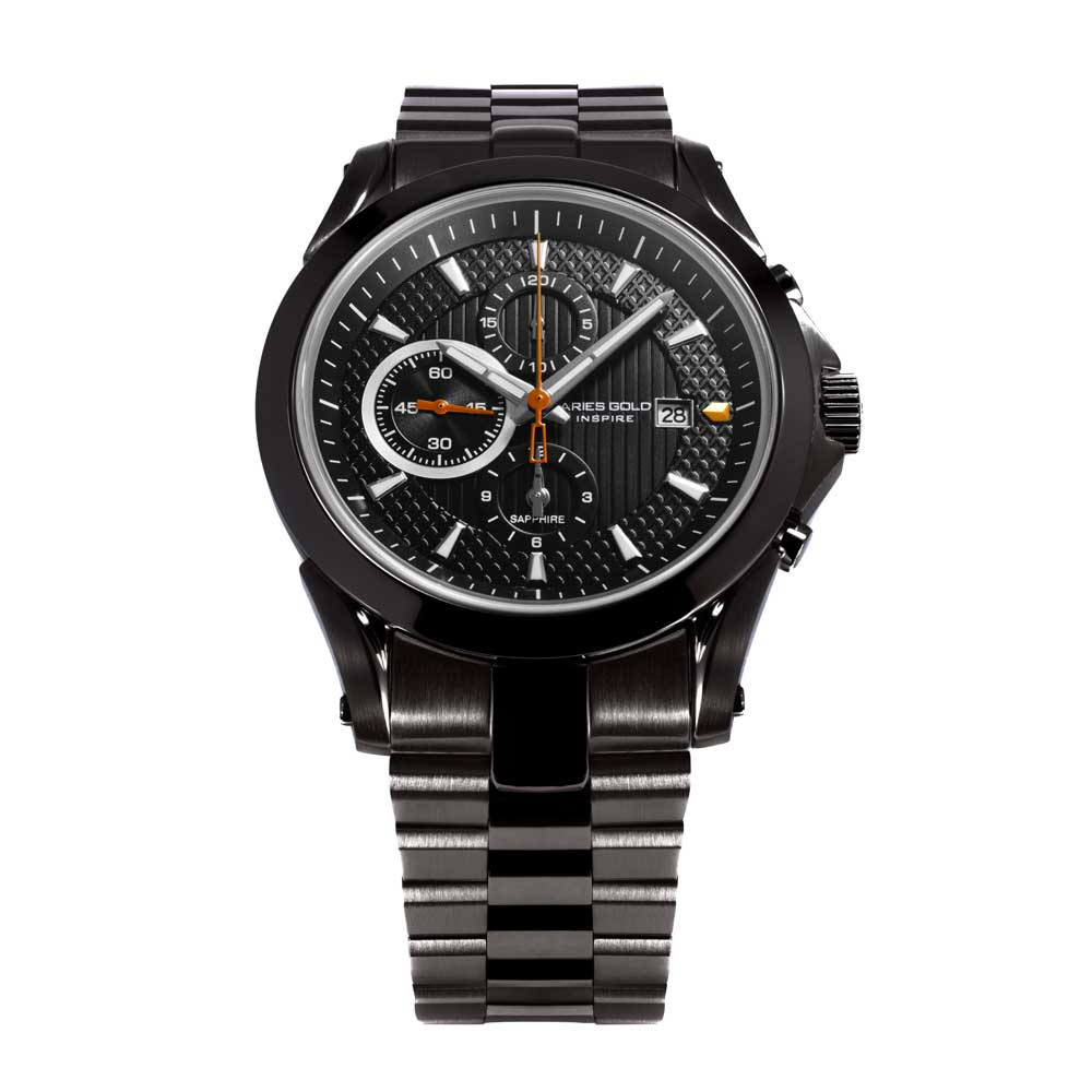 ARIES GOLD CHRONOGRAPH INSPIRE CHAMPION BLACK STAINLESS STEEL G 725A CP-BLACK MEN'S WATCH - H2 Hub Watches