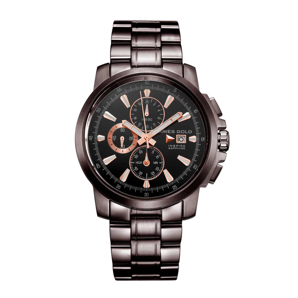 ARIES GOLD INSPIRE CONTENDER COFFEE STAINLESS STEEL G 7301 CF-BKRG MEN'S WATCH - H2 Hub Watches