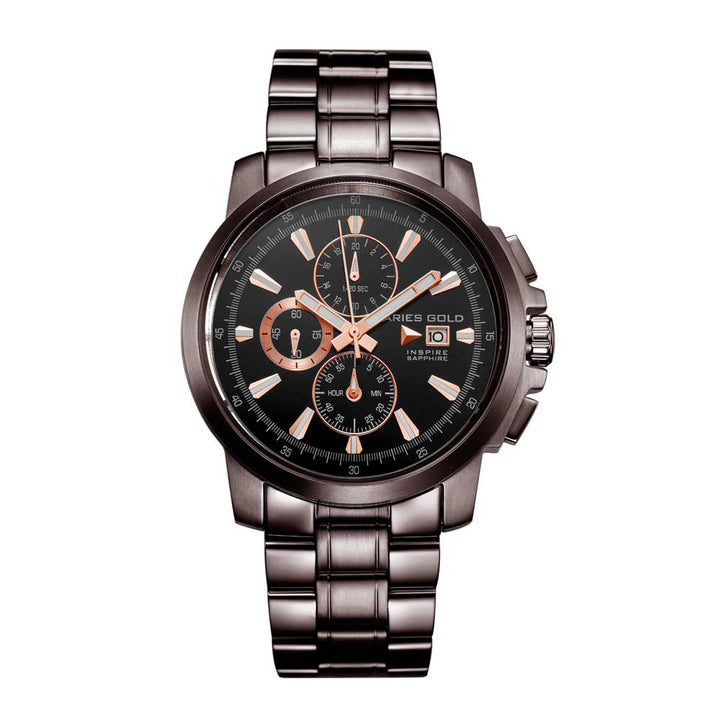ARIES GOLD INSPIRE CONTENDER COFFEE STAINLESS STEEL G 7301 CF-BKRG MEN'S WATCH - H2 Hub Watches