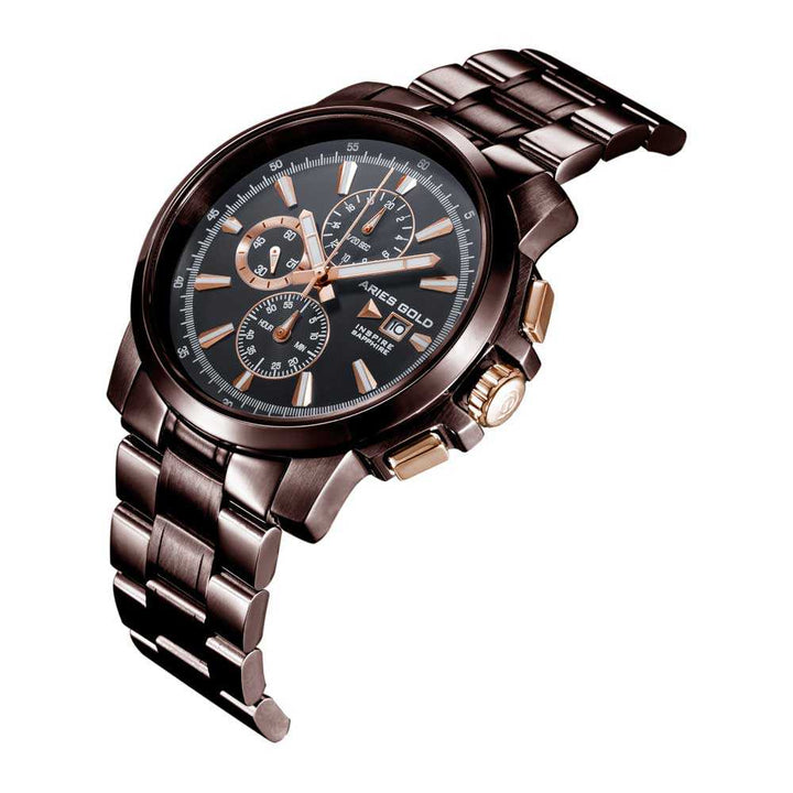 ARIES GOLD INSPIRE CONTENDER COFFEE STAINLESS STEEL G 7301 CF-BKRG MEN'S WATCH - H2 Hub Watches