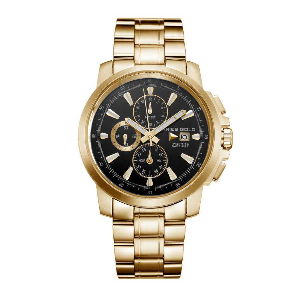 ARIES GOLD INSPIRE CONTENDER GOLD STAINLESS STEEL G 7301 G-BK MEN'S WATCH - H2 Hub Watches