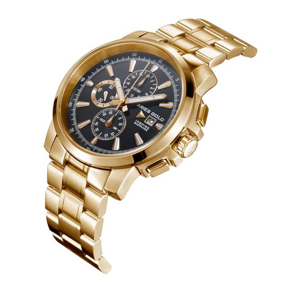 ARIES GOLD INSPIRE CONTENDER GOLD STAINLESS STEEL G 7301 G-BK MEN'S WATCH - H2 Hub Watches