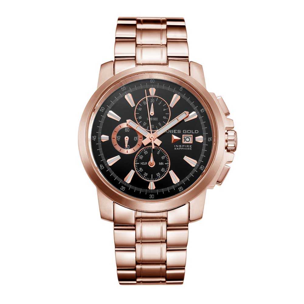ARIES GOLD INSPIRE CONTENDER ROSE GOLD STAINLESS STEEL G 7301 RG-BKRG MEN'S WATCH - H2 Hub Watches