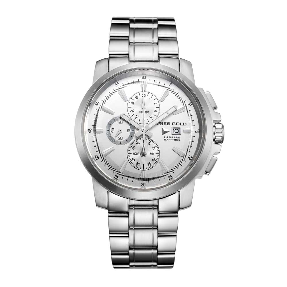 ARIES GOLD INSPIRE CONTENDER SILVER STAINLESS STEEL G 7301 S-SILVER MEN'S WATCH - H2 Hub Watches