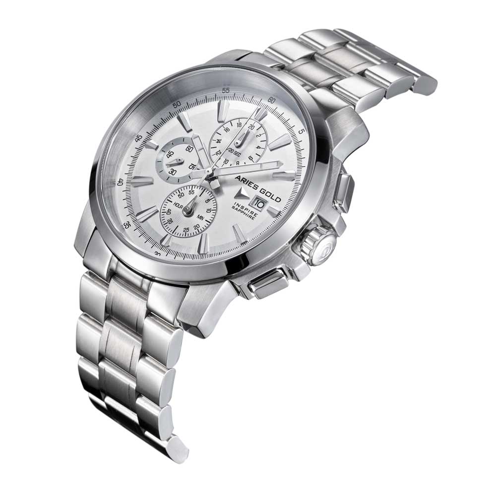 ARIES GOLD INSPIRE CONTENDER SILVER STAINLESS STEEL G 7301 S-SILVER MEN'S WATCH - H2 Hub Watches
