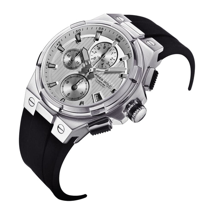 ARIES GOLD KING SILVER STAINLESS STEEL G 7311 S-S HI-TECH BLACK SYNTHETIC STRAP MEN'S WATCH - H2 Hub Watches
