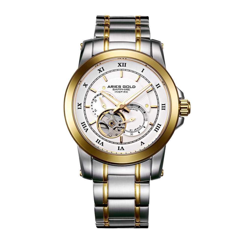 ARIES GOLD AUTOMATIC INFINUM FORZA TWO TONE GOLD STAINLESS STEEL G 9001 2TG-W MEN'S WATCH - H2 Hub Watches