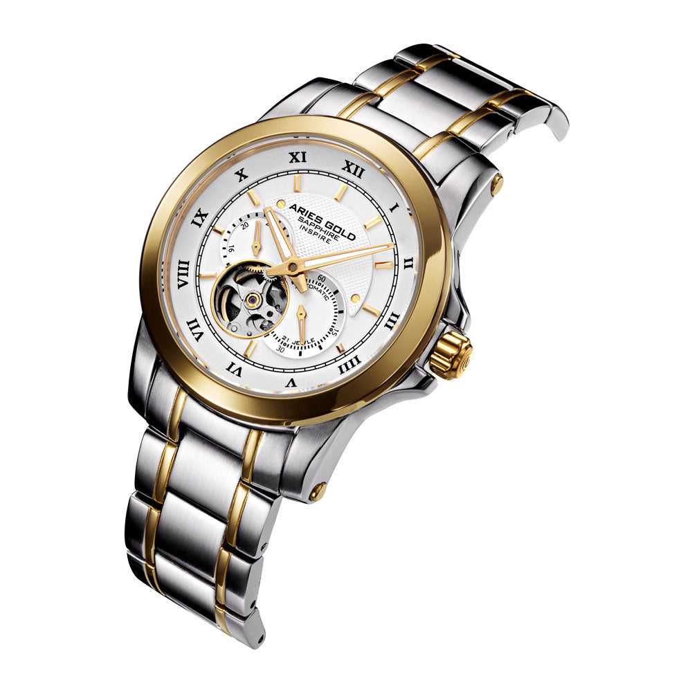 ARIES GOLD AUTOMATIC INFINUM FORZA TWO TONE GOLD STAINLESS STEEL G 9001 2TG-W MEN'S WATCH - H2 Hub Watches