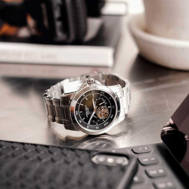ARIES GOLD AUTOMATIC INFINUM FORZA SILVER STAINLESS STEEL G 9001 S-BK MEN'S WATCH - H2 Hub Watches