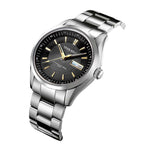 ARIES GOLD AUTOMATIC INFINUM PRESIDENT SILVER STAINLESS STEEL G 9004 S-BK MEN'S WATCH - H2 Hub Watches