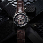 ARIES GOLD AUTOMATIC INFINUM EL TORO SILVER STAINLESS STEEL G 9005 AS-BK BROWN LEATHER STRAP MEN'S WATCH - H2 Hub Watches
