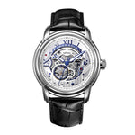 ARIES GOLD AUTOMATIC INFINUM EL TORO SILVER STAINLESS STEEL G 9005 S-S BLACK LEATHER STRAP MEN'S WATCH - H2 Hub Watches