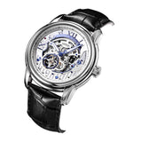 ARIES GOLD AUTOMATIC INFINUM EL TORO SILVER STAINLESS STEEL G 9005 S-S BLACK LEATHER STRAP MEN'S WATCH - H2 Hub Watches