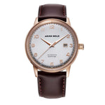 ARIES GOLD AUTOMATIC INFINUM ODYSSEY ROSE GOLD STAINLESS STEEL G 9010 RG-SRG BROWN LEATHER STRAP MEN'S WATCH - H2 Hub Watches