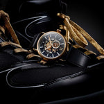 ARIES GOLD AUTOMATIC ROCKY LIMITED EDITION GOLD STAINLESS STEEL INVINCIBLE G 9013 G-BK LEATHER STRAP MEN'S WATCH - H2 Hub Watches