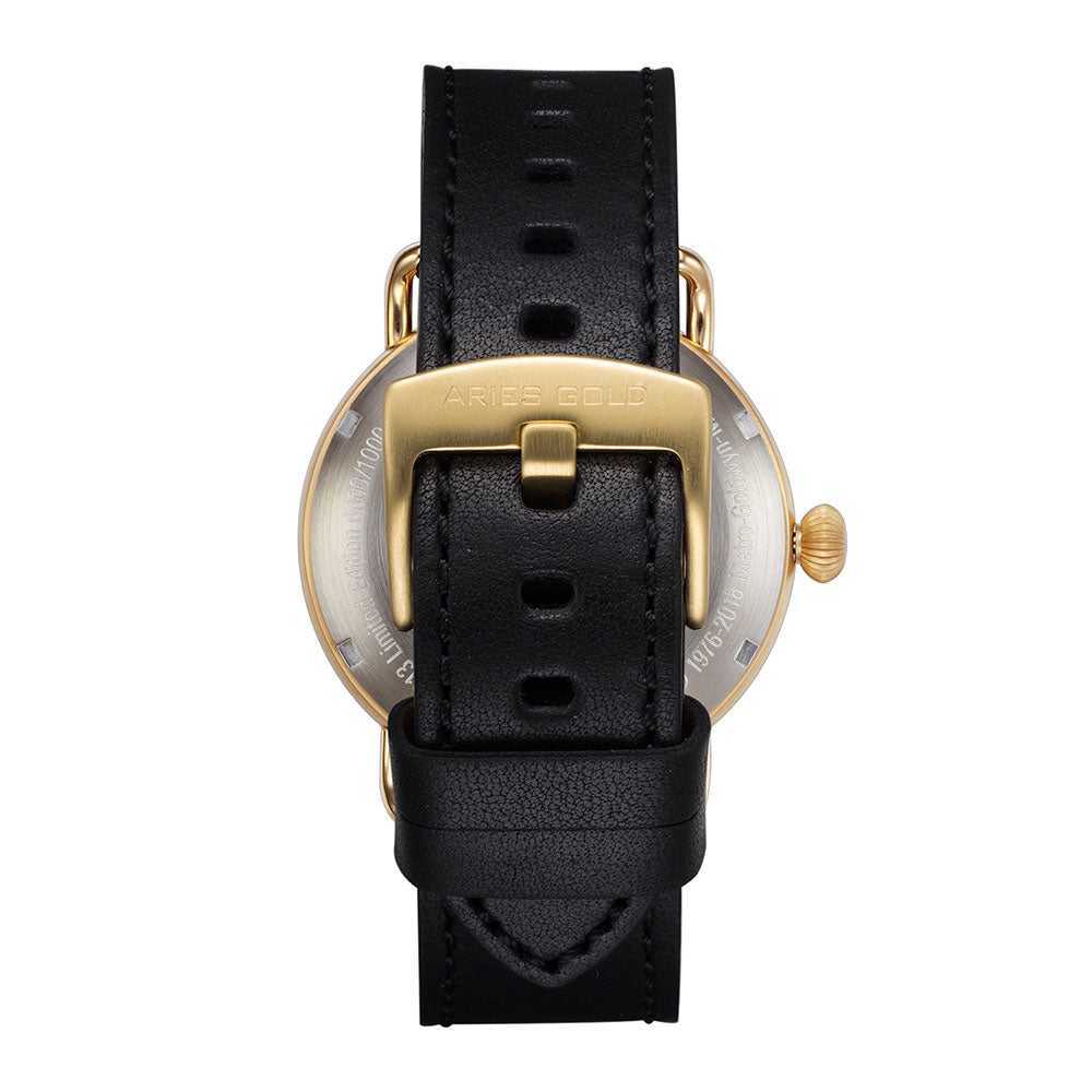 ARIES GOLD AUTOMATIC ROCKY LIMITED EDITION GOLD STAINLESS STEEL INVINCIBLE G 9013 G-BK LEATHER STRAP MEN'S WATCH - H2 Hub Watches