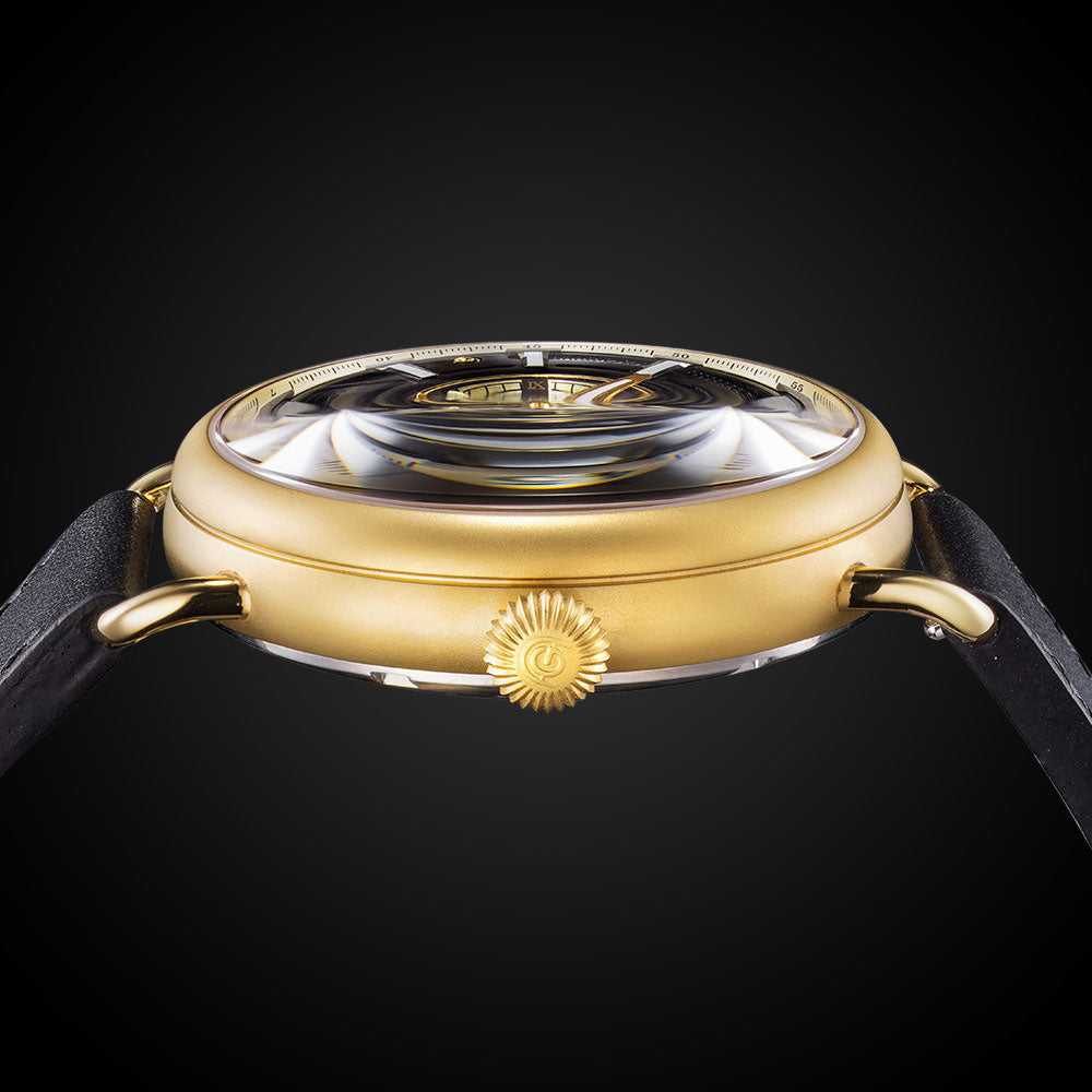 ARIES GOLD AUTOMATIC ROCKY LIMITED EDITION GOLD STAINLESS STEEL INVINCIBLE G 9013 G-BK LEATHER STRAP MEN'S WATCH - H2 Hub Watches