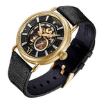 ARIES GOLD AUTOMATIC ROCKY LIMITED EDITION GOLD STAINLESS STEEL INVINCIBLE G 9013 G-BK LEATHER STRAP MEN'S WATCH - H2 Hub Watches