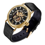 ARIES GOLD AUTOMATIC ROCKY LIMITED EDITION GOLD STAINLESS STEEL INVINCIBLE G 9013 G-BK LEATHER STRAP MEN'S WATCH - H2 Hub Watches