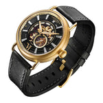 ARIES GOLD AUTOMATIC ROCKY LIMITED EDITION GOLD STAINLESS STEEL INVINCIBLE G 9013 G-BK LEATHER STRAP MEN'S WATCH - H2 Hub Watches