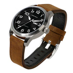 ARIES GOLD AUTOMATIC ESCALATE SILVER STAINLESS STEEL G 9017 S-BK BROWN LEATHER STRAP MEN'S WATCH - H2 Hub Watches