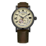 ARIES GOLD AUTOMATIC INSPIRE GAUNTLET VINTAGE TUNGSTEN STAINLESS STEEL G 903 TS-BEI BROWN LEATHER STRAP MEN'S WATCH - H2 Hub Watches