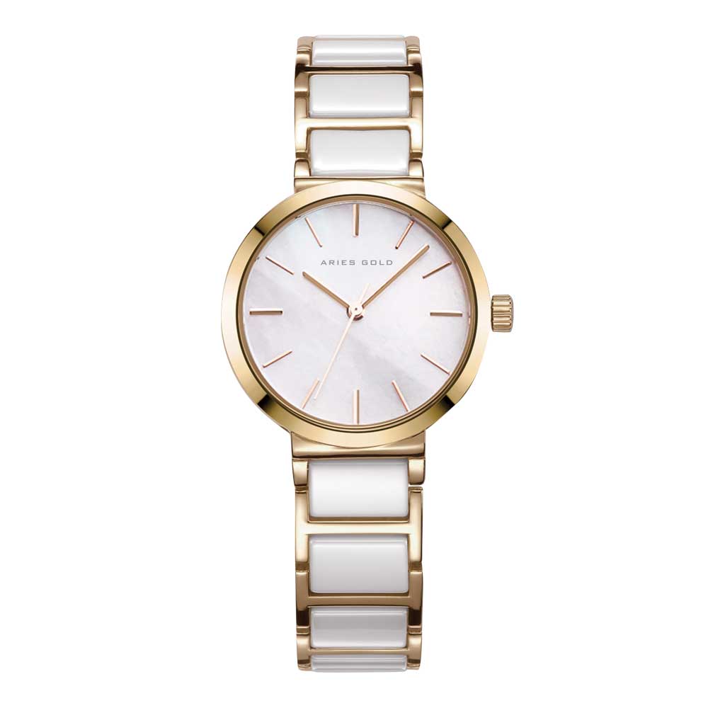 ARIES GOLD ENCHANT GOLD STAINLESS STEEL L 5037Z G-W WHITE CERAMIC WOMEN'S WATCH - H2 Hub Watches