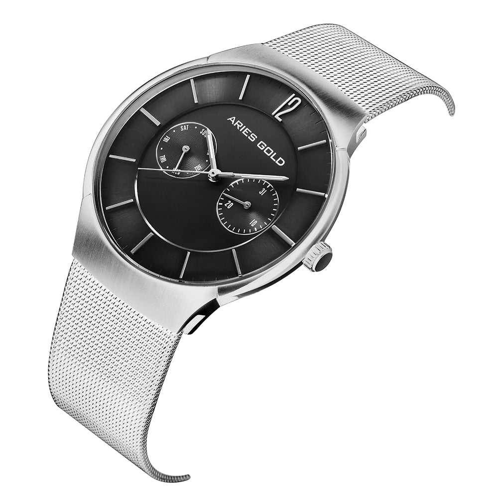 ARIES GOLD MULTIFUNCTION QUARTZ STAINLESS STEEL TRAVELLER G 1016Z S-BK MEN'S WATCH - H2 Hub Watches