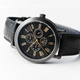 ARIES GOLD URBAN KENSINGTON BLACK STAINLESS STEEL G 101 BK-BKG LEATHER STRAP MEN'S WATCH - H2 Hub Watches