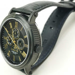 ARIES GOLD URBAN KENSINGTON BLACK STAINLESS STEEL G 101 BK-BKG LEATHER STRAP MEN'S WATCH - H2 Hub Watches