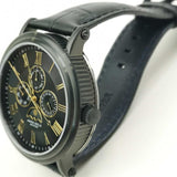 ARIES GOLD URBAN KENSINGTON BLACK STAINLESS STEEL G 101 BK-BKG LEATHER STRAP MEN'S WATCH - H2 Hub Watches