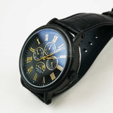 ARIES GOLD URBAN KENSINGTON BLACK STAINLESS STEEL G 101 BK-BKG LEATHER STRAP MEN'S WATCH - H2 Hub Watches