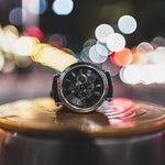 ARIES GOLD URBAN KENSINGTON SILVER STAINLESS STEEL G 101 S-BK BLACK LEATHER STRAP MEN'S WATCH - H2 Hub Watches