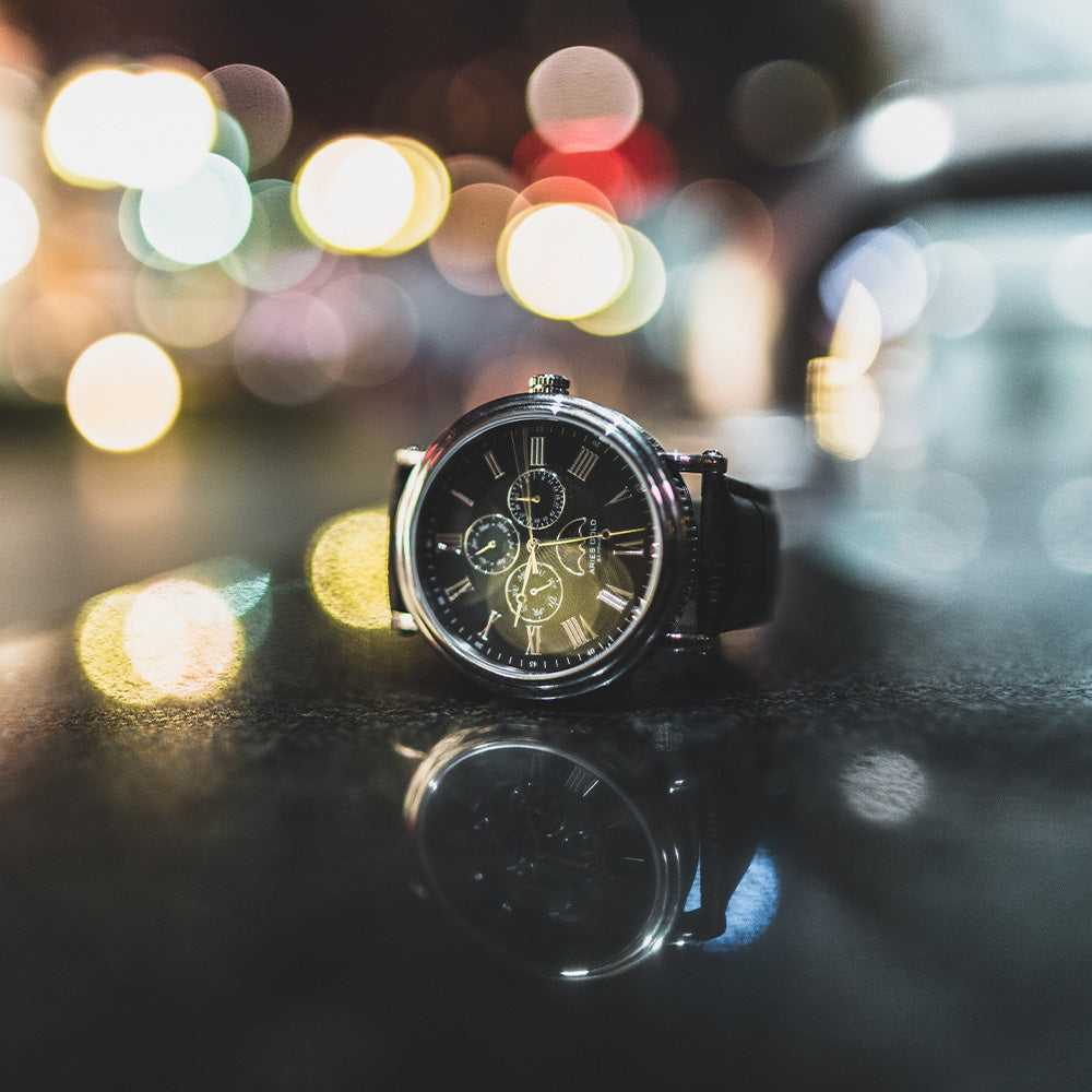 ARIES GOLD URBAN KENSINGTON SILVER STAINLESS STEEL G 101 S-BK BLACK LEATHER STRAP MEN'S WATCH - H2 Hub Watches