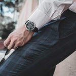 ARIES GOLD URBAN KENSINGTON SILVER STAINLESS STEEL G 101 S-BK BLACK LEATHER STRAP MEN'S WATCH - H2 Hub Watches