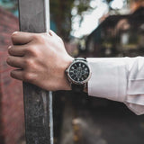 ARIES GOLD URBAN KENSINGTON SILVER STAINLESS STEEL G 101 S-BK BLACK LEATHER STRAP MEN'S WATCH - H2 Hub Watches