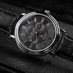 ARIES GOLD URBAN KENSINGTON SILVER STAINLESS STEEL G 101 S-BK BLACK LEATHER STRAP MEN'S WATCH - H2 Hub Watches