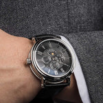 ARIES GOLD URBAN KENSINGTON SILVER STAINLESS STEEL G 101 S-BK BLACK LEATHER STRAP MEN'S WATCH - H2 Hub Watches