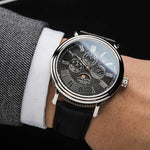 ARIES GOLD URBAN KENSINGTON SILVER STAINLESS STEEL G 101 S-BK BLACK LEATHER STRAP MEN'S WATCH - H2 Hub Watches