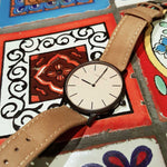 ARIES GOLD URBAN SANTOS G 1022 BK-BEI BROWN LEATHER STRAP MEN'S WATCH - H2 Hub Watches