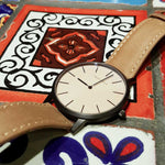 ARIES GOLD URBAN SANTOS G 1022 BK-BEI BROWN LEATHER STRAP MEN'S WATCH - H2 Hub Watches