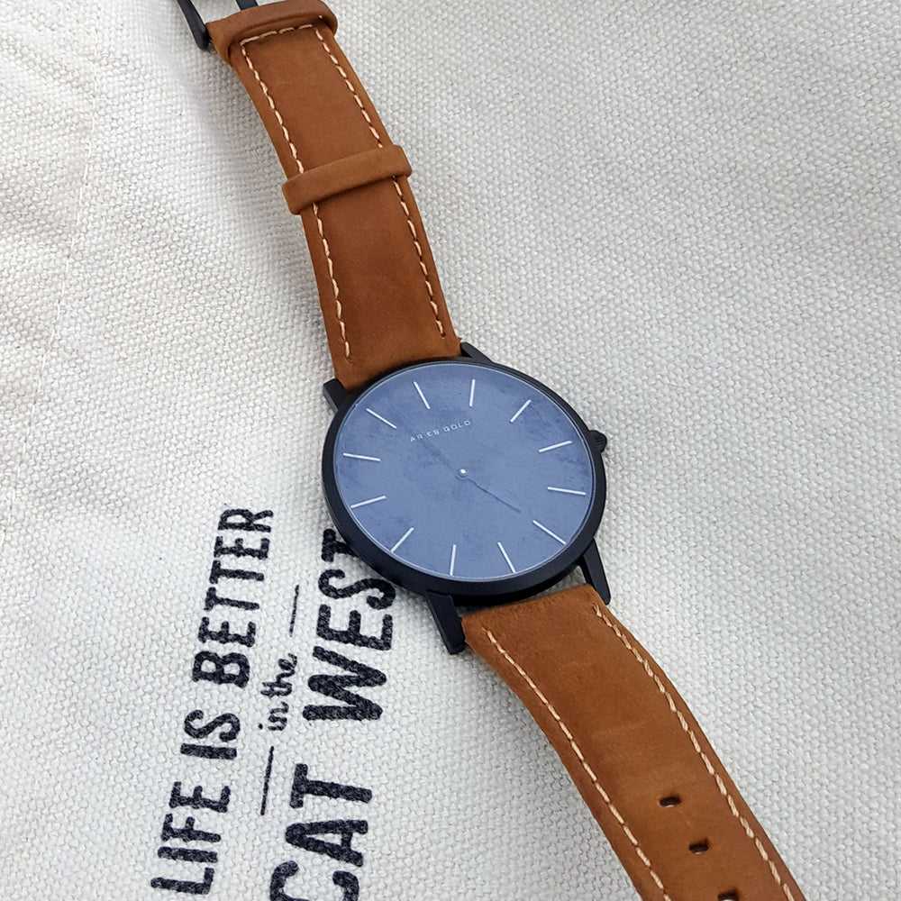 ARIES GOLD URBAN SANTOS BLACK STAINLESS STEEL G 1022 BK-BKME BROWN LEATHER STRAP WOMEN'S WATCH - H2 Hub Watches