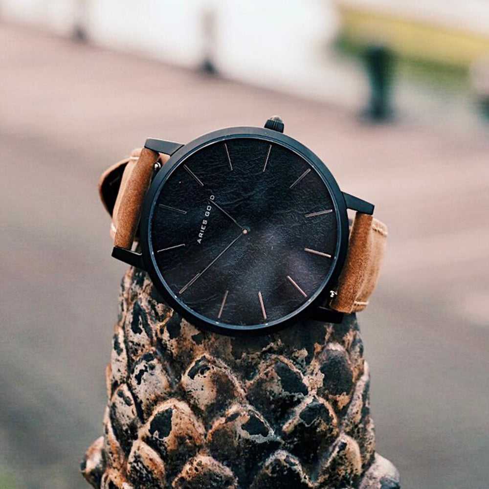 ARIES GOLD URBAN SANTOS BLACK STAINLESS STEEL G 1022 BK-BKME BROWN LEATHER STRAP WOMEN'S WATCH - H2 Hub Watches