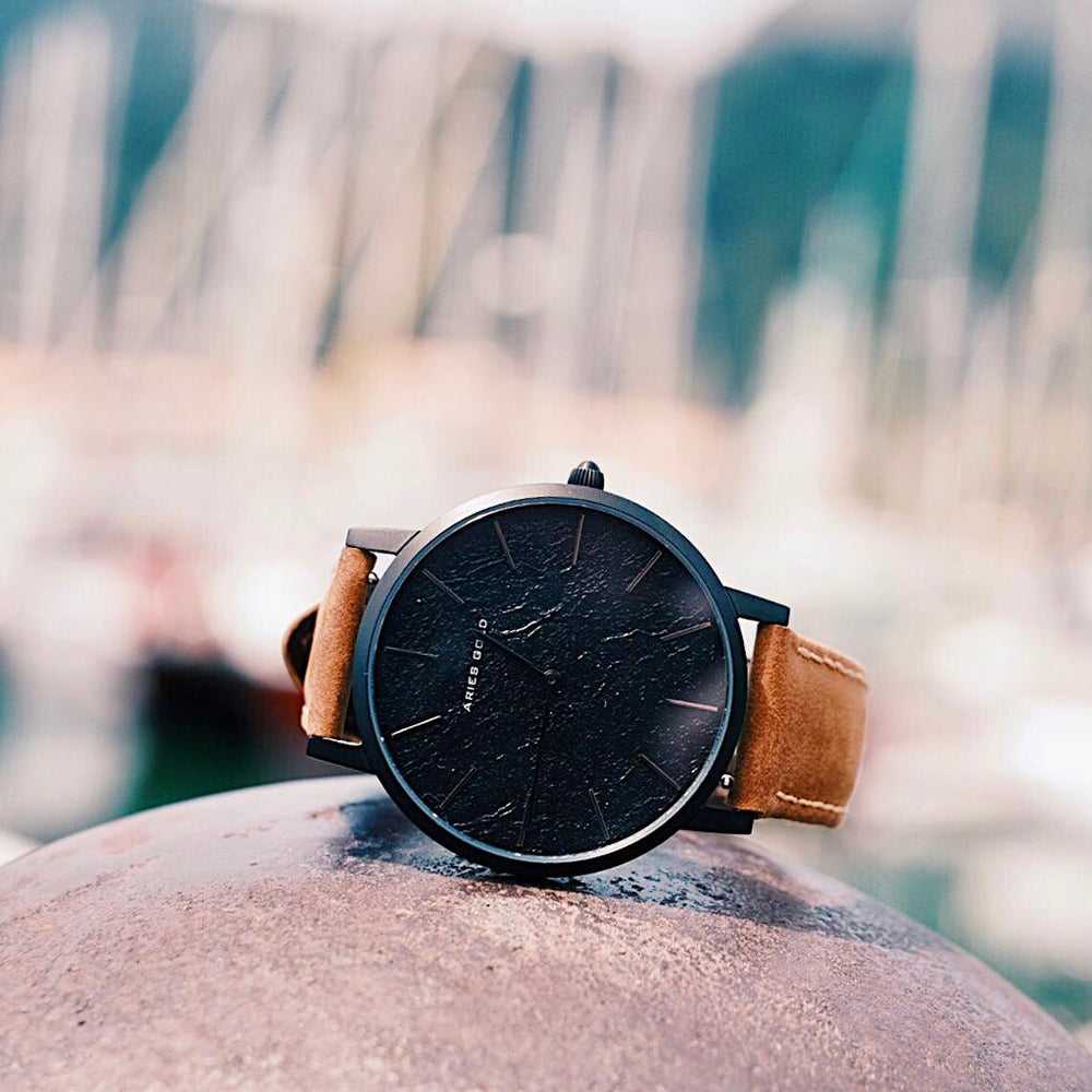 ARIES GOLD URBAN SANTOS BLACK STAINLESS STEEL G 1022 BK-BKME BROWN LEATHER STRAP WOMEN'S WATCH - H2 Hub Watches